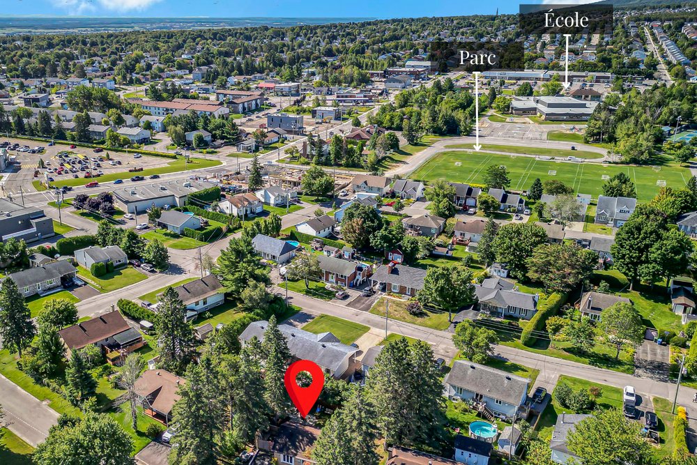 Aerial view of a residential neighbourhood with the park and school labelled